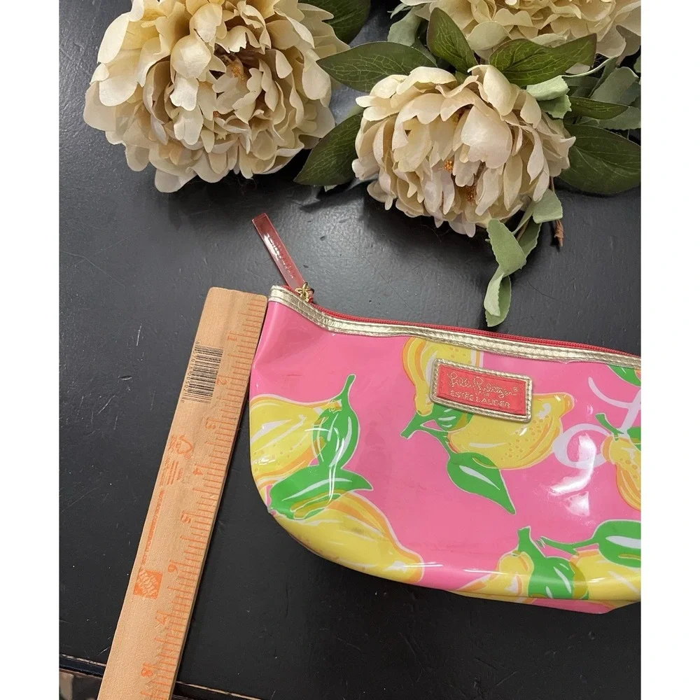 Lilly Pulitzer Estee Lauder Pucker Up Costmetic Bag Lemon Pink Makeup Bag Pouch
